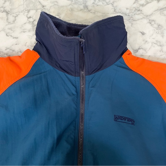 Vintage Lands End Color Block Fleece Lined Blue Orange Jacket Coat Womens Large - Picture 6 of 9